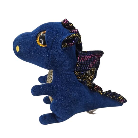 Ty Beanie Boo Saffire Dragon Plush Stuffed Animal Sparkle Blue Gold Wings 9" - Picture 7 of 8